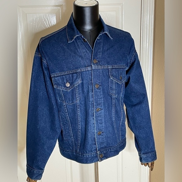 Vintage J Peterman Jacket Mens Large Denim Dark Blue Trucker Made in USA Button - Picture 6 of 11